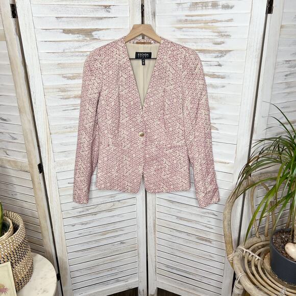 ESCADA Women's 36 US 6 Button Blazer Jacket Pink Animal Geo Print Quiet Luxury - Picture 13 of 13